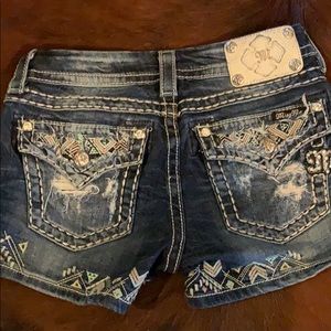 Miss Me denim shorts with Aztec detail.